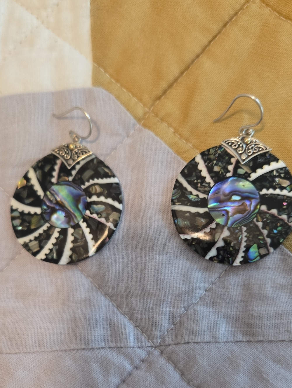 Abalone Swirl Drop Earrings in Black & Iridescent By ROBERT MANSE